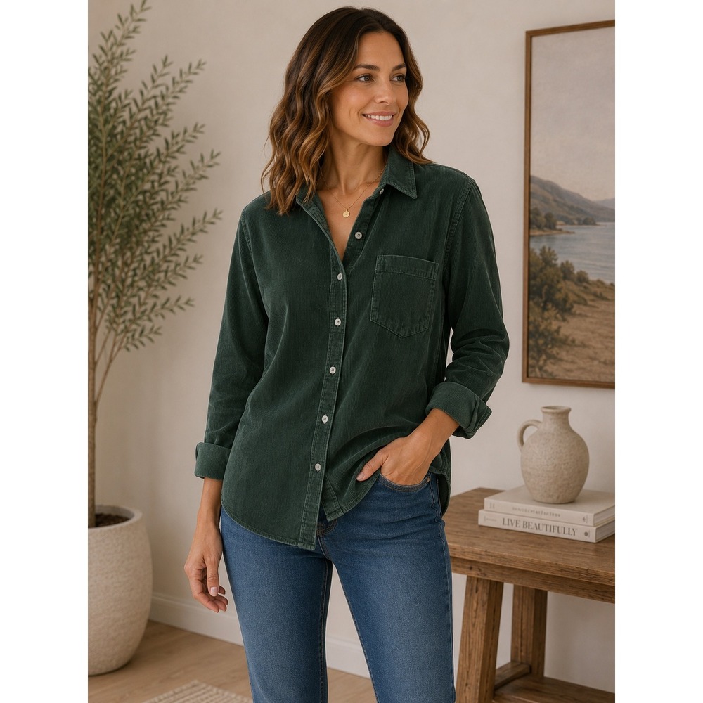 J.Crew Womens Forest Green Corduroy Button Down Shirt Shacket Large L